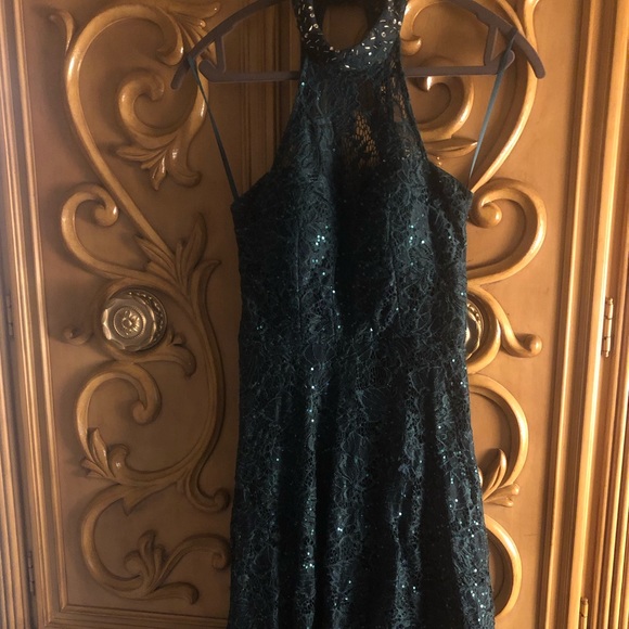 City Studio Emerald Sequined Lace High Low Dress - Picture 3 of 5